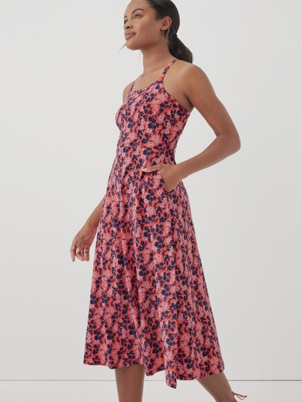 Pact Fit And Flare Midi Dress Has Pockets Color Sweet Floral Cayenne Size Large